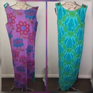 Gump's San Francisco Maxi Dress Sz 14 Reversible Floral Artsy Lagenlook Blouson